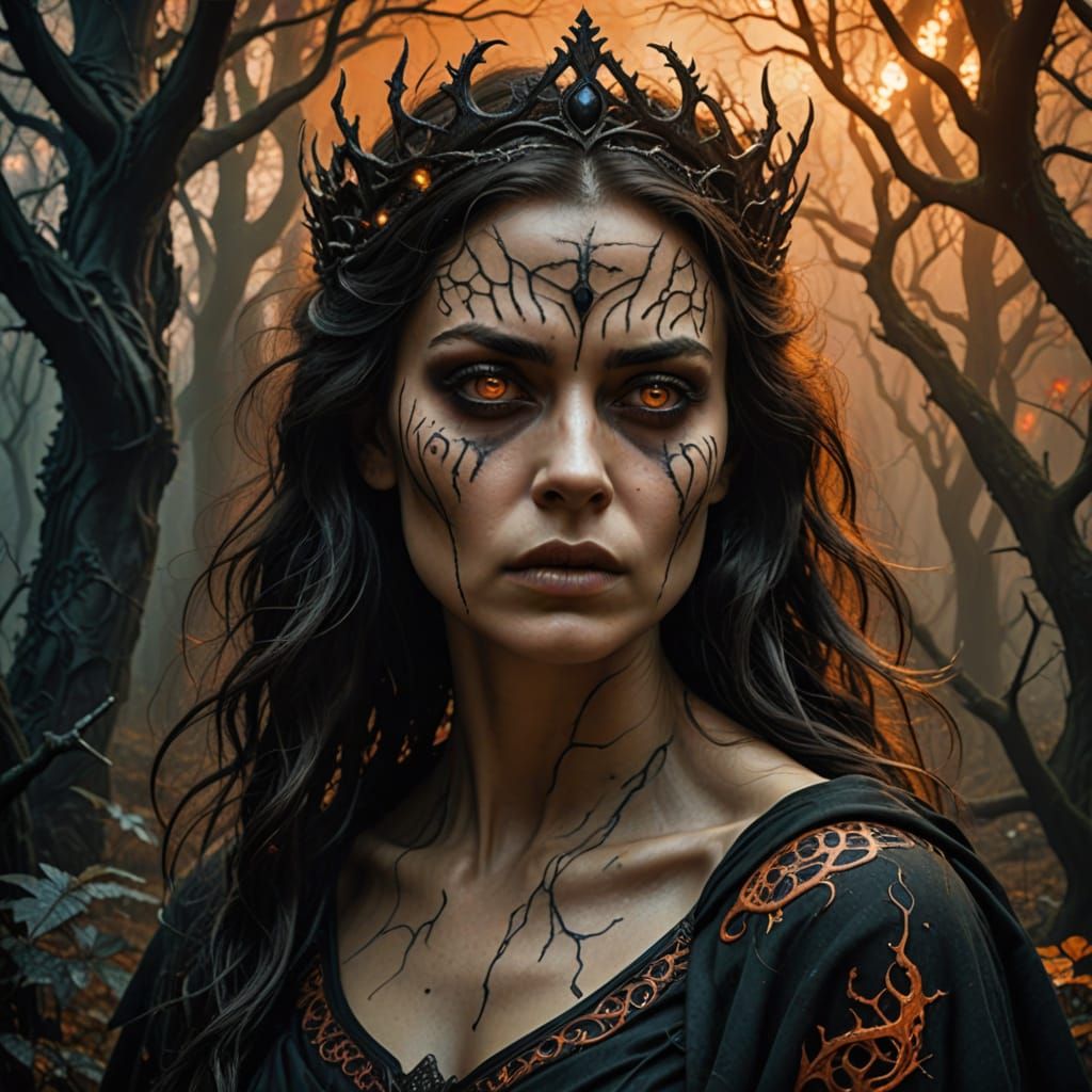 Dark Fantasy Princess in a Haunting, Mystical Forest