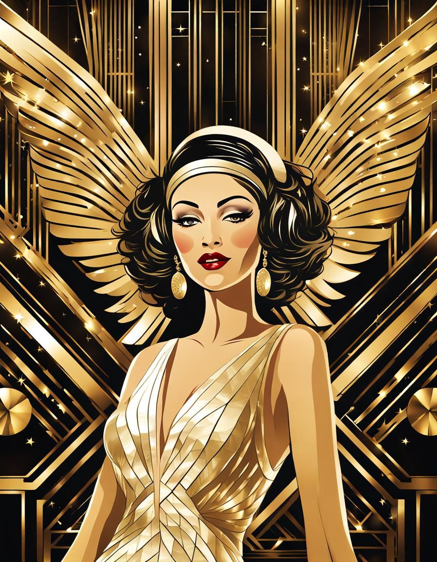 Golden Lounge Singer in Art Deco Nightclub