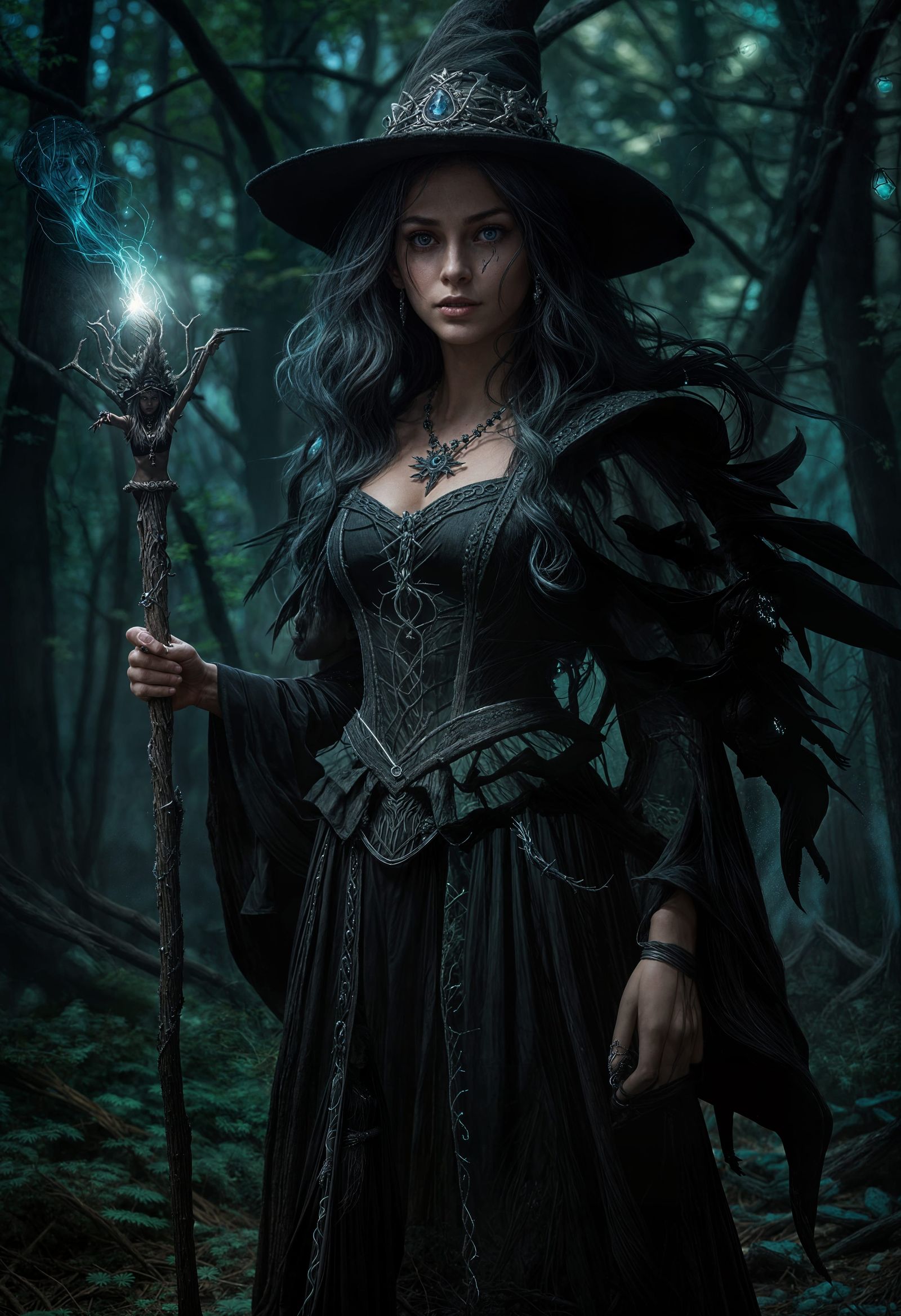 Witch Queen Portrait in Enchanted Forest