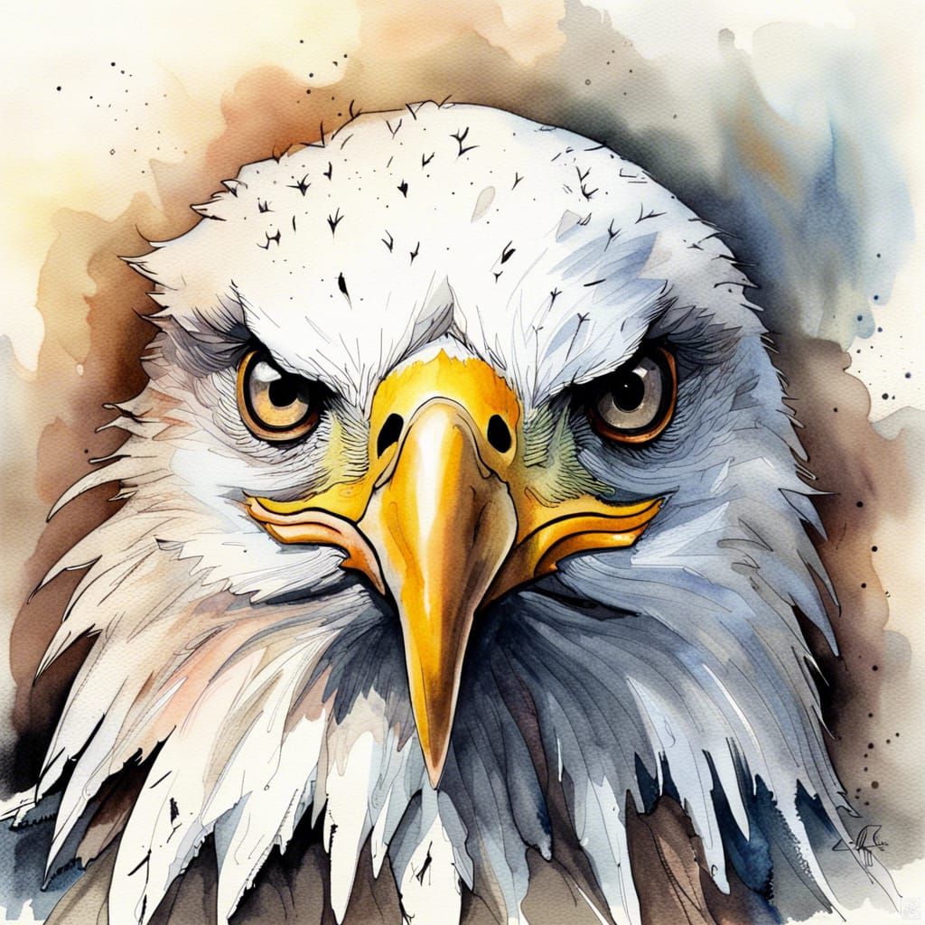 Majestic American Eagle Portrait in Watercolor