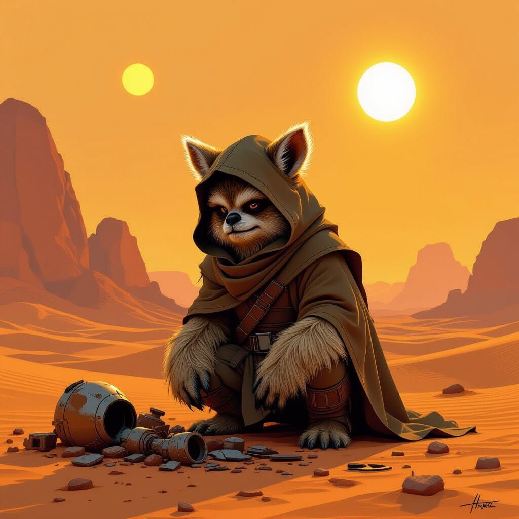 Ewok Jawa Hybrid Scavenges Desert Ruins