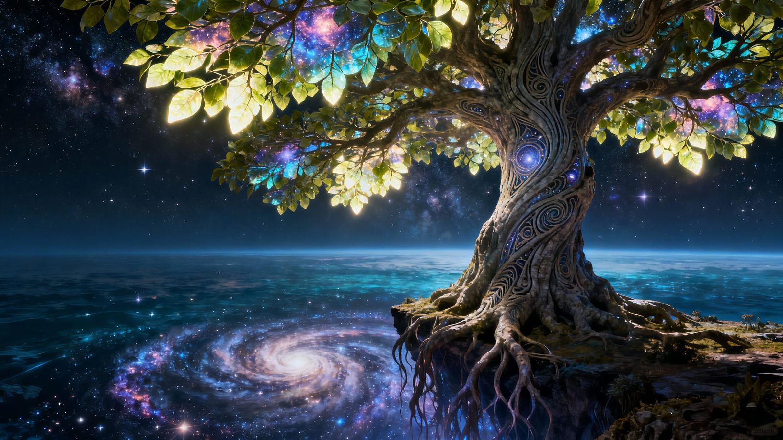 Ancient Cosmic Tree with Celestial Patterns