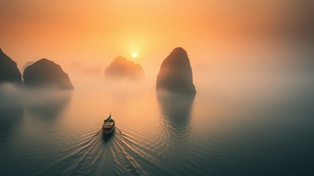 Ha Long Bay Vietnam: Monochromatic Serenity