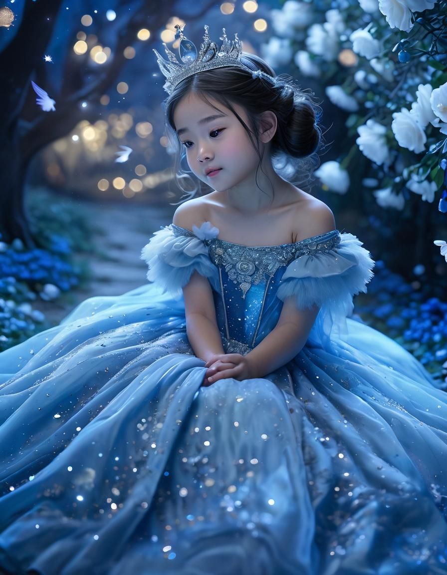 Moonlit Girl in Blue Gown, 3D Render
