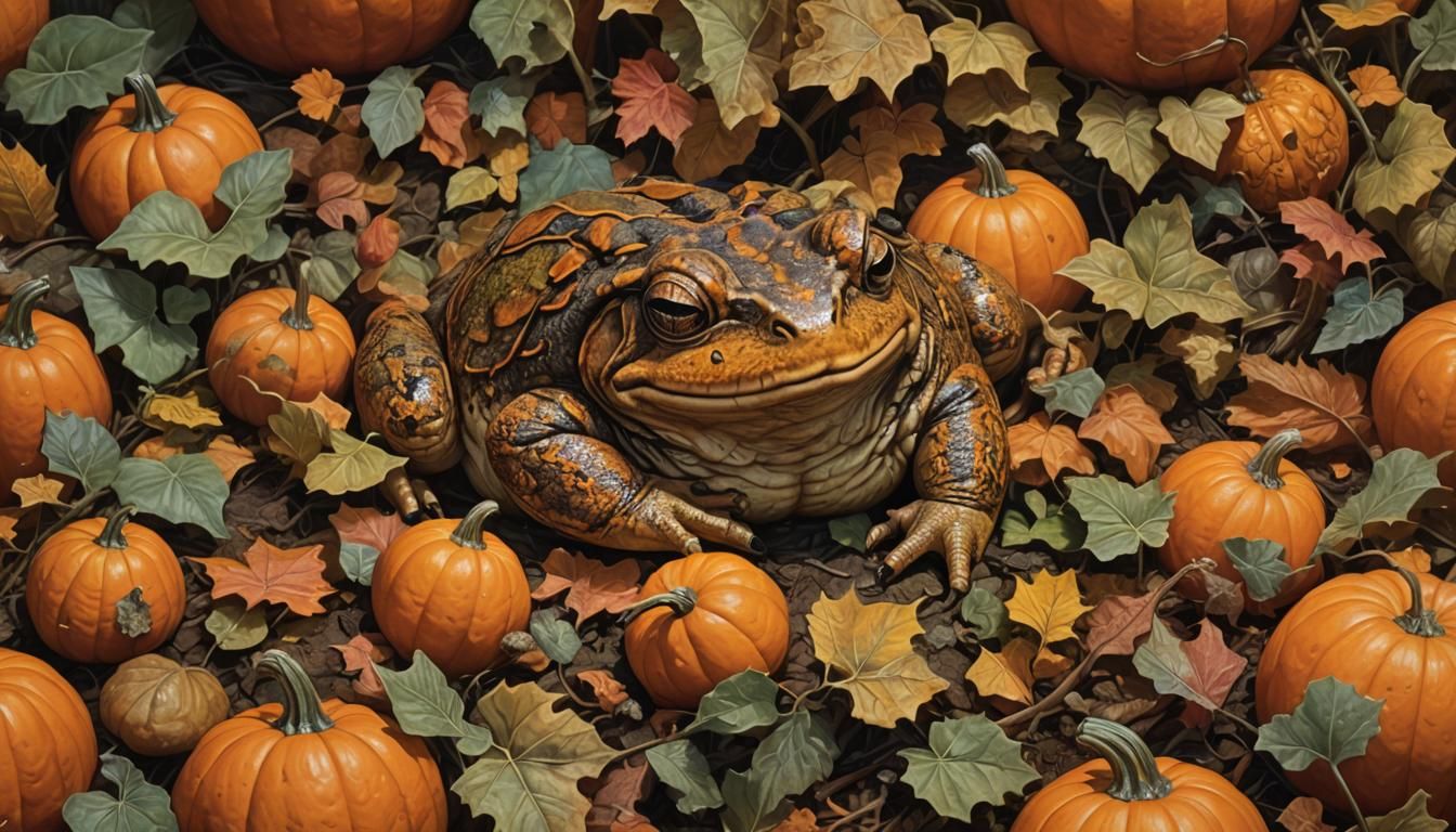 Toad Sleeping in Jack-o-Lantern as Digital Art