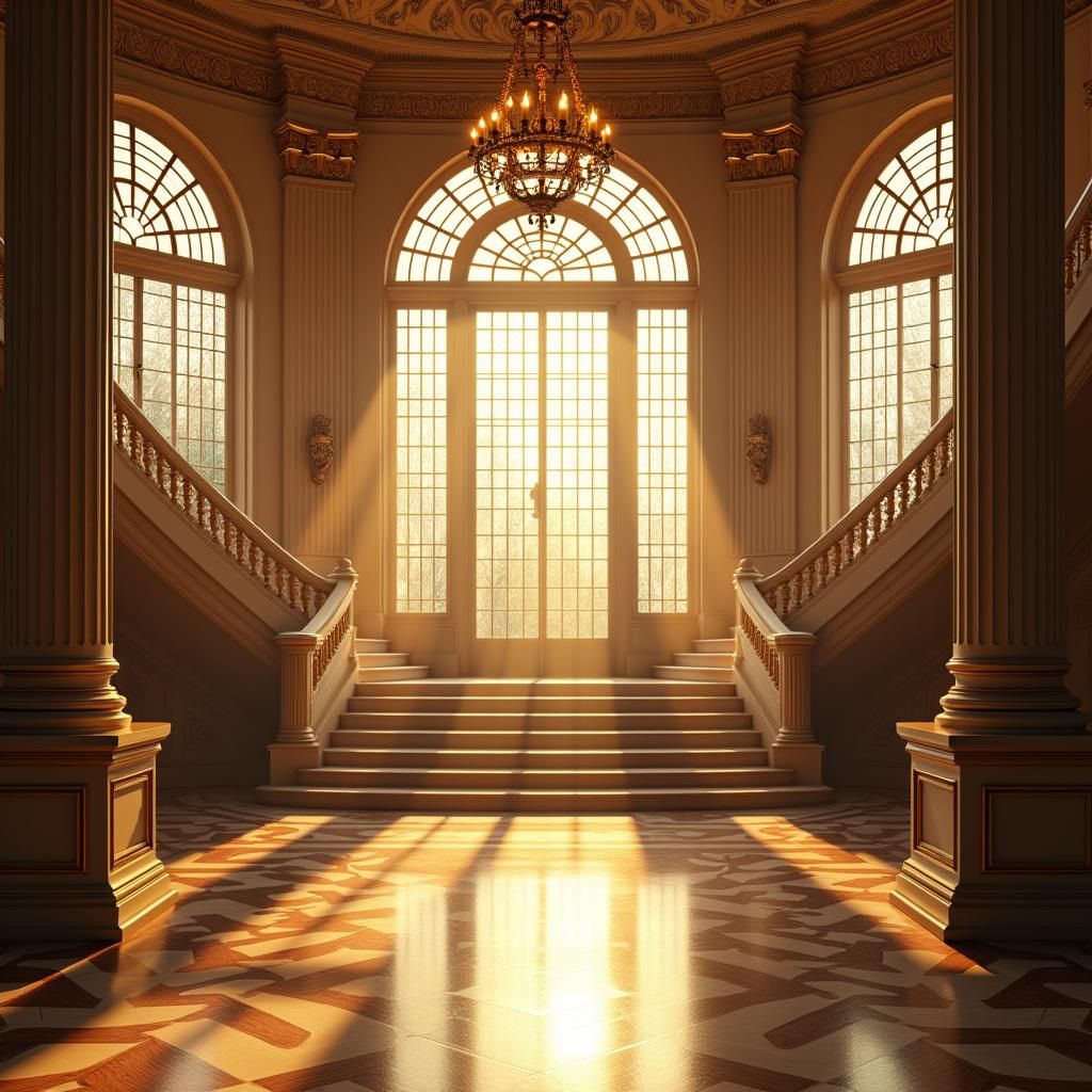 Baroque Mansion Interior in Golden Sunlight