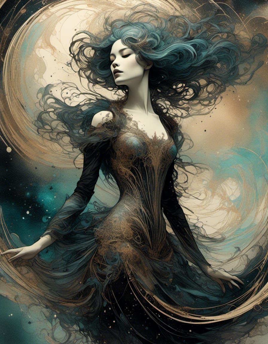 Celestial Woman: Astral Beauty in Mixed Media