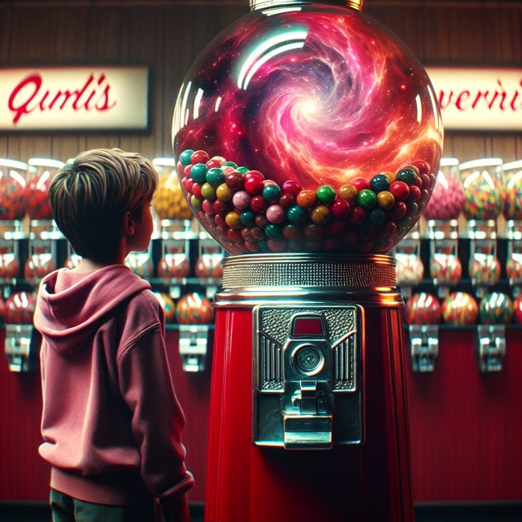 Retro Nostalgia: Child Gazing at Galactic Gumballs