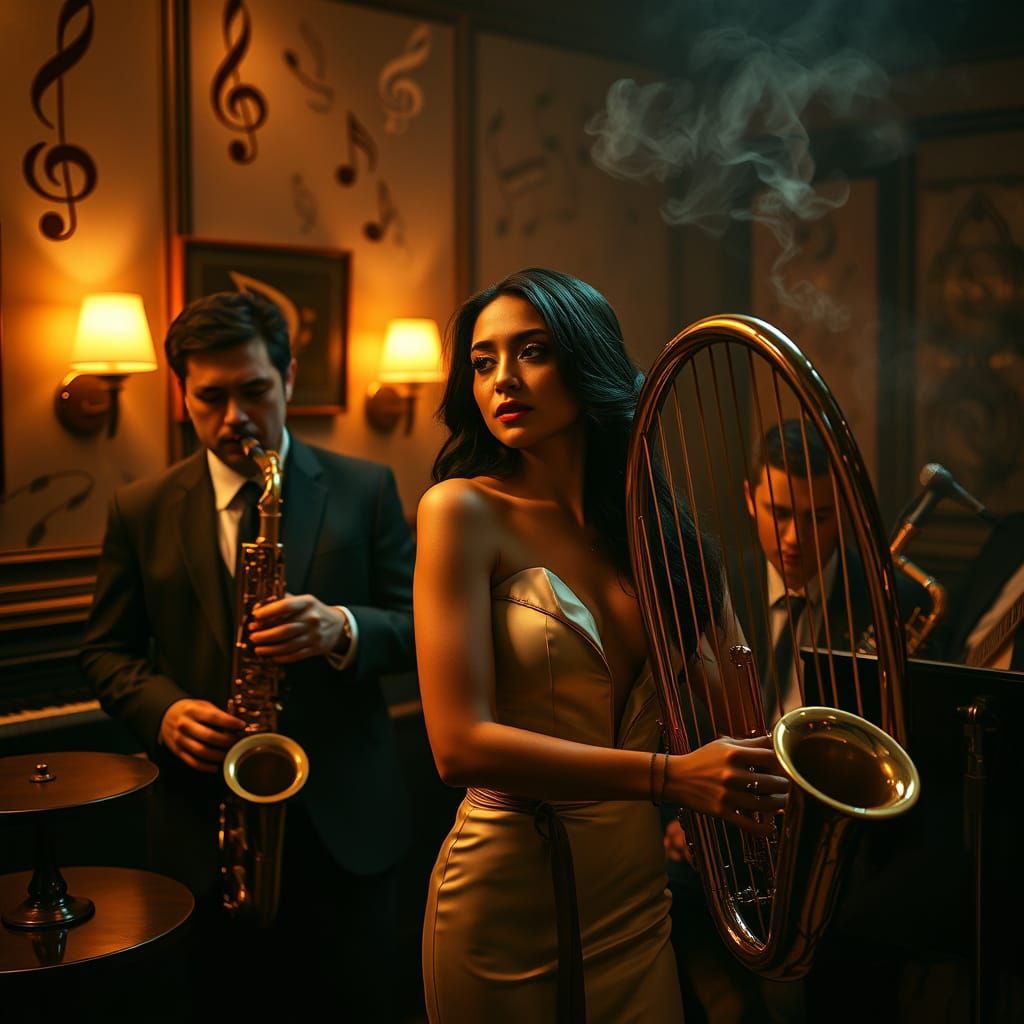 Jazz Club Elegance in a Swirling Musical Night