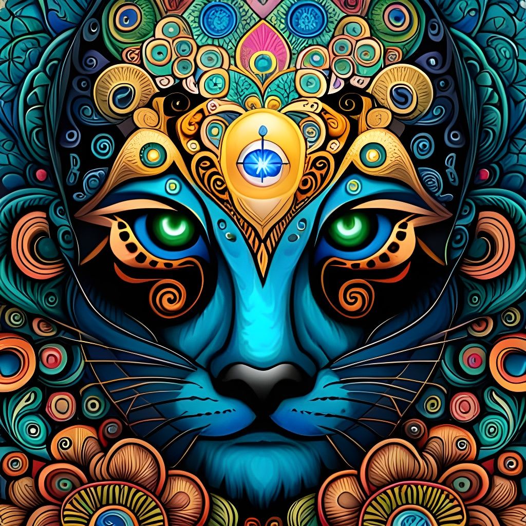 Psychedelic Chakra Cat Digital Art