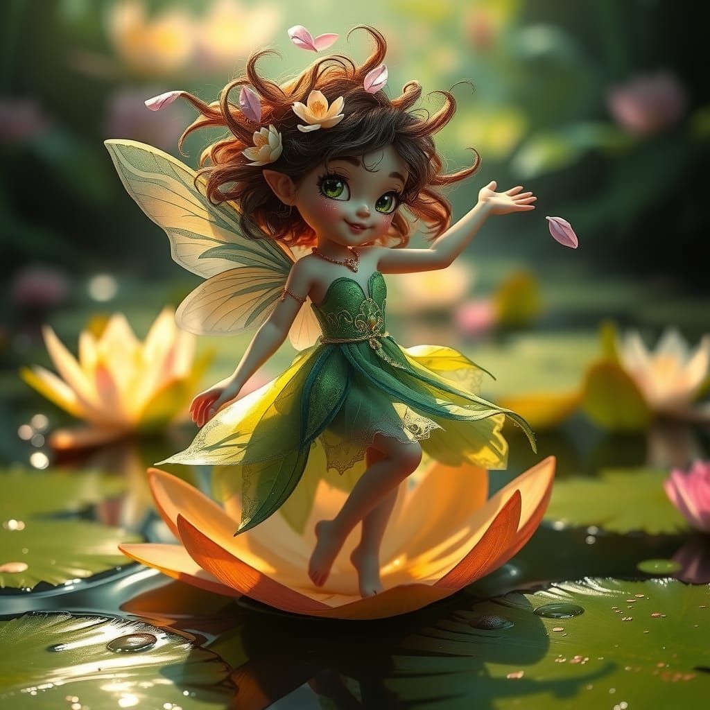 Joyful Water Lily Fairy in Botanical Garden