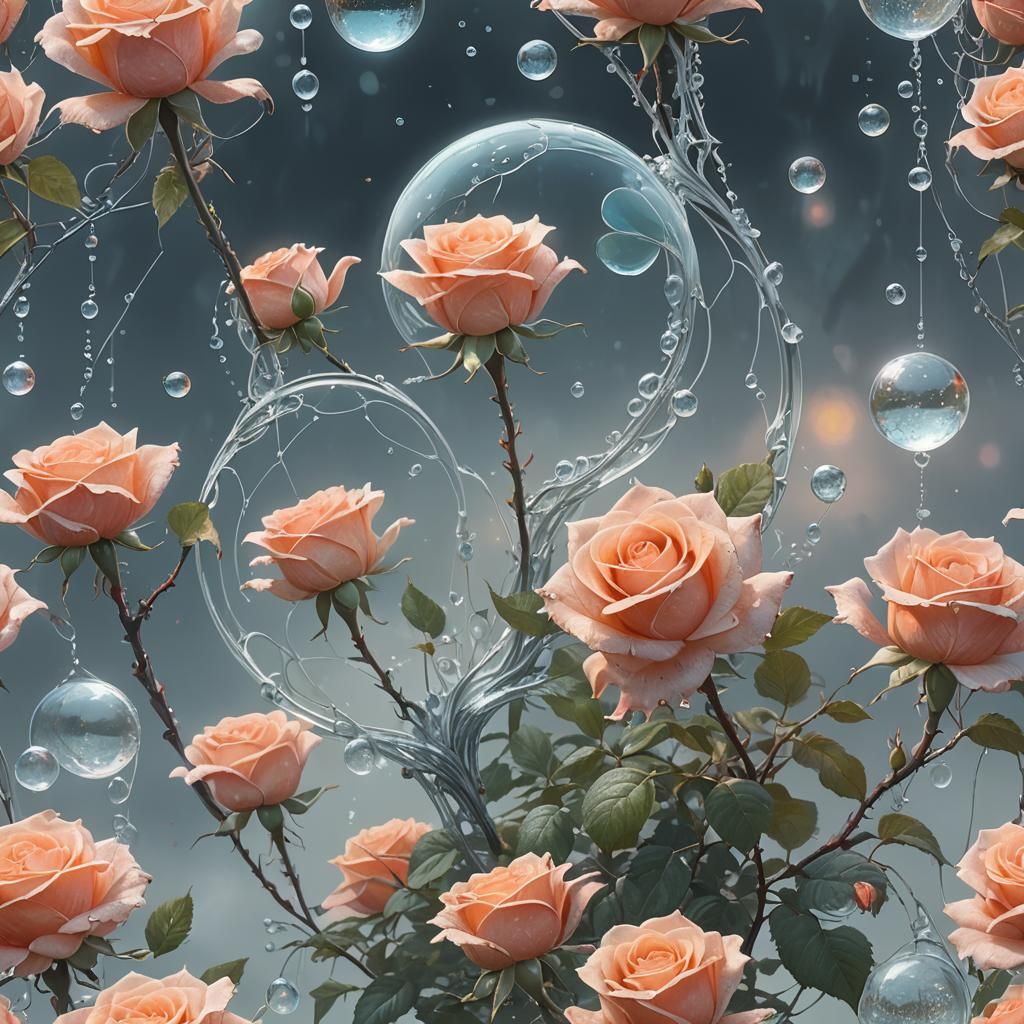 Peach Crystal Rose in Ethereal Digital Art Style