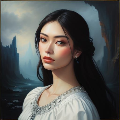 Dreamy Portrait in Stunning Surroundings, Oil Canvas