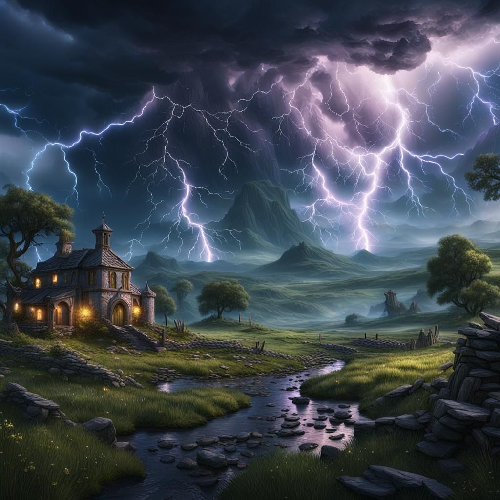Dramatic Lightning Storms in a Fantastical Landscape