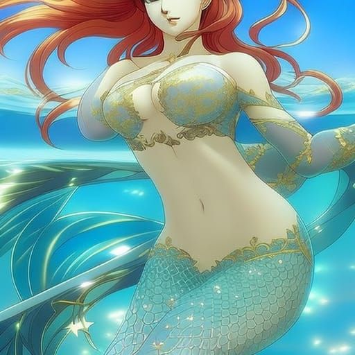 Curvy Mermaid Goddess in Anime Style