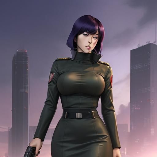 Motoko Kusanagi in Military Uniform, Anime Style