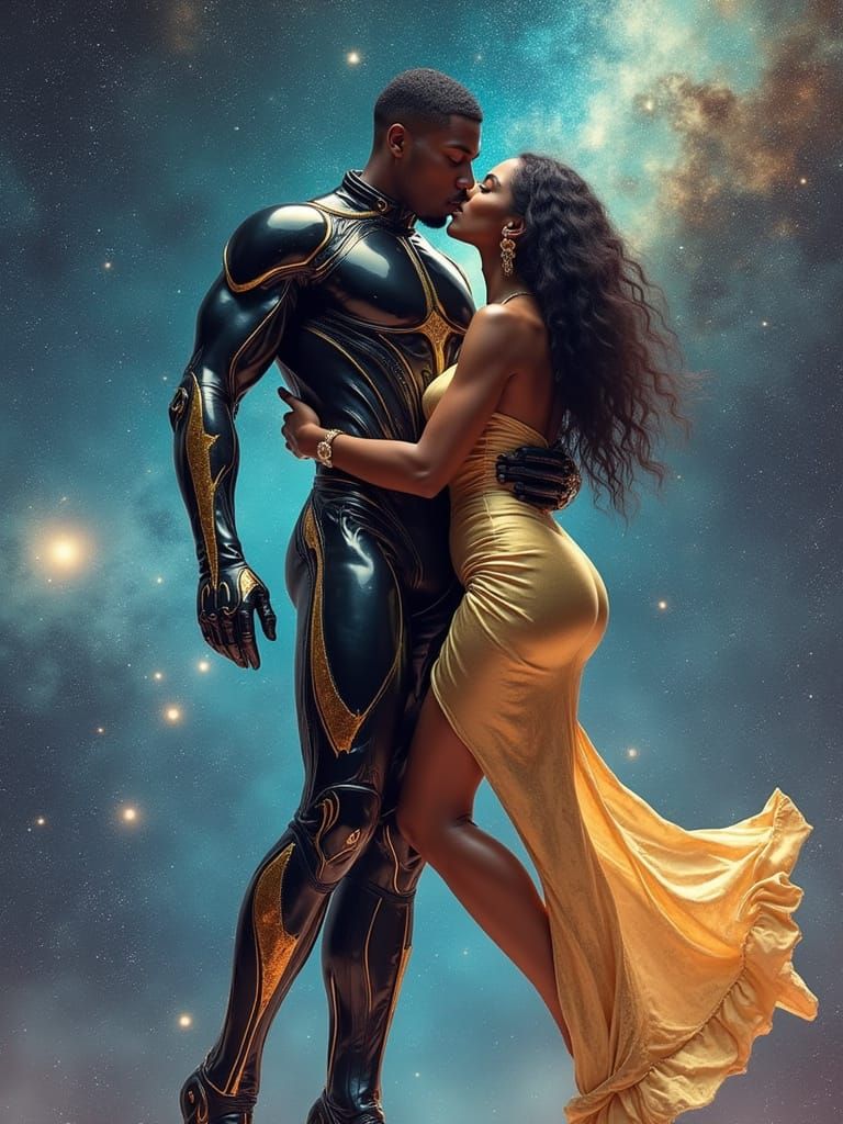 Majestic Cosmic Deities in Tender Embrace