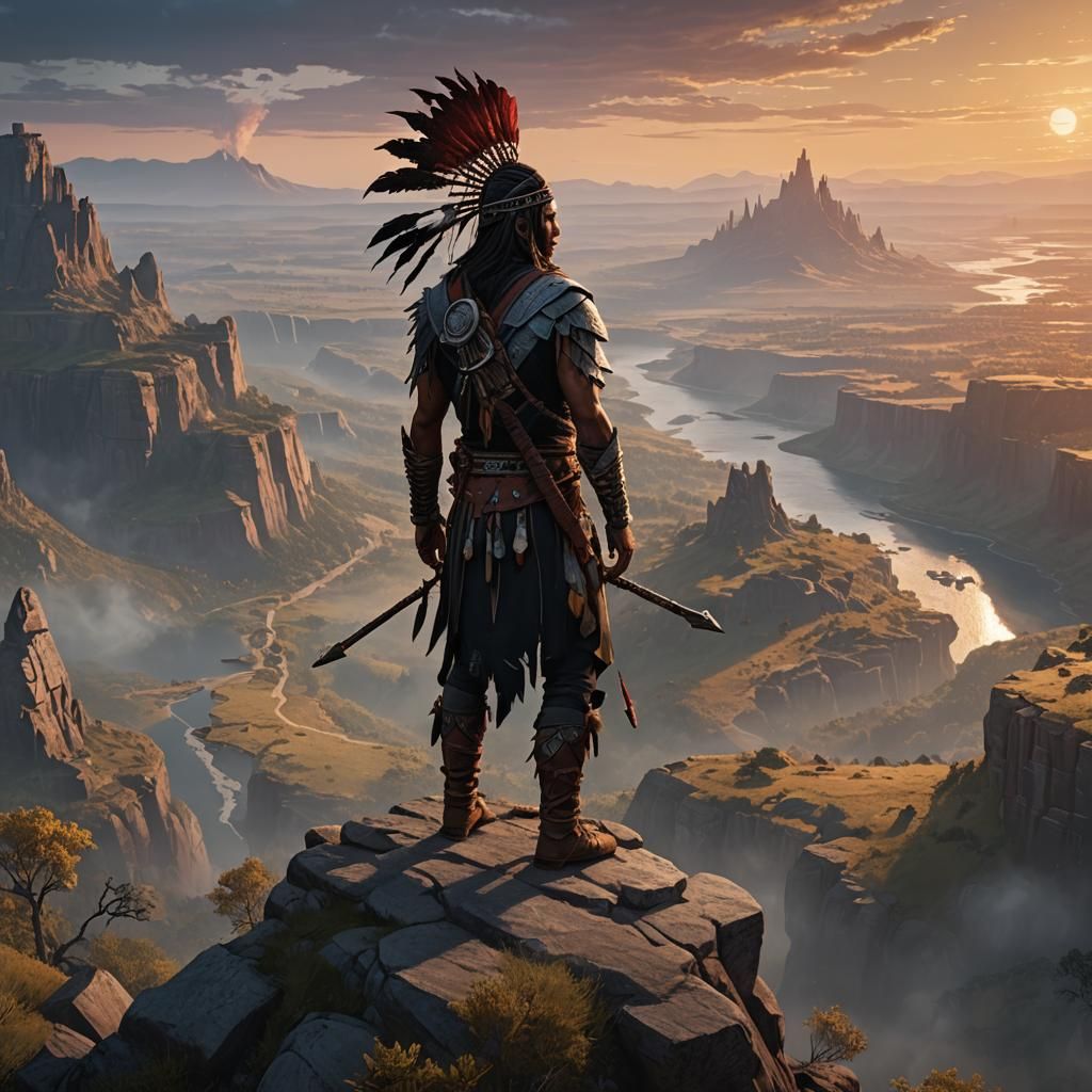 Sioux Warrior at Sunrise: Fantasy Concept Art