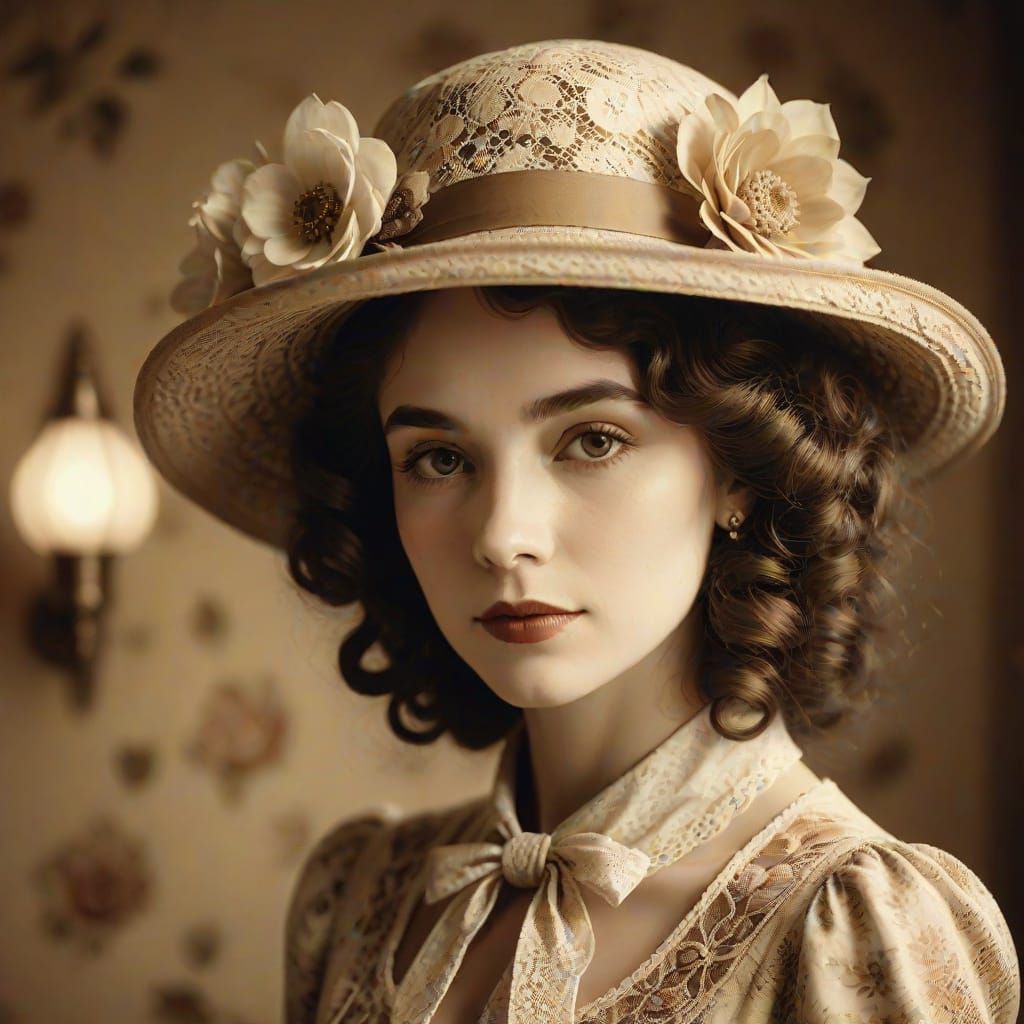 Elegant Woman in Sepia-Toned Vintage Fashion