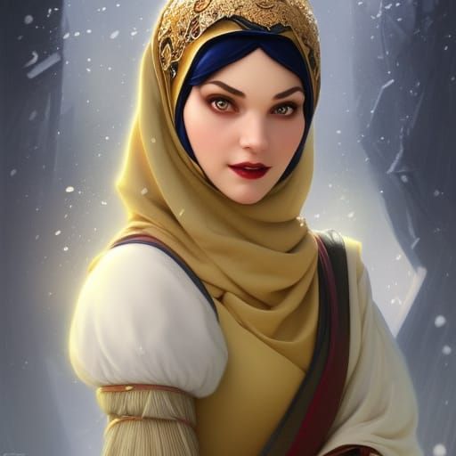 Snow White in Hijab: Art Nouveau Portrait