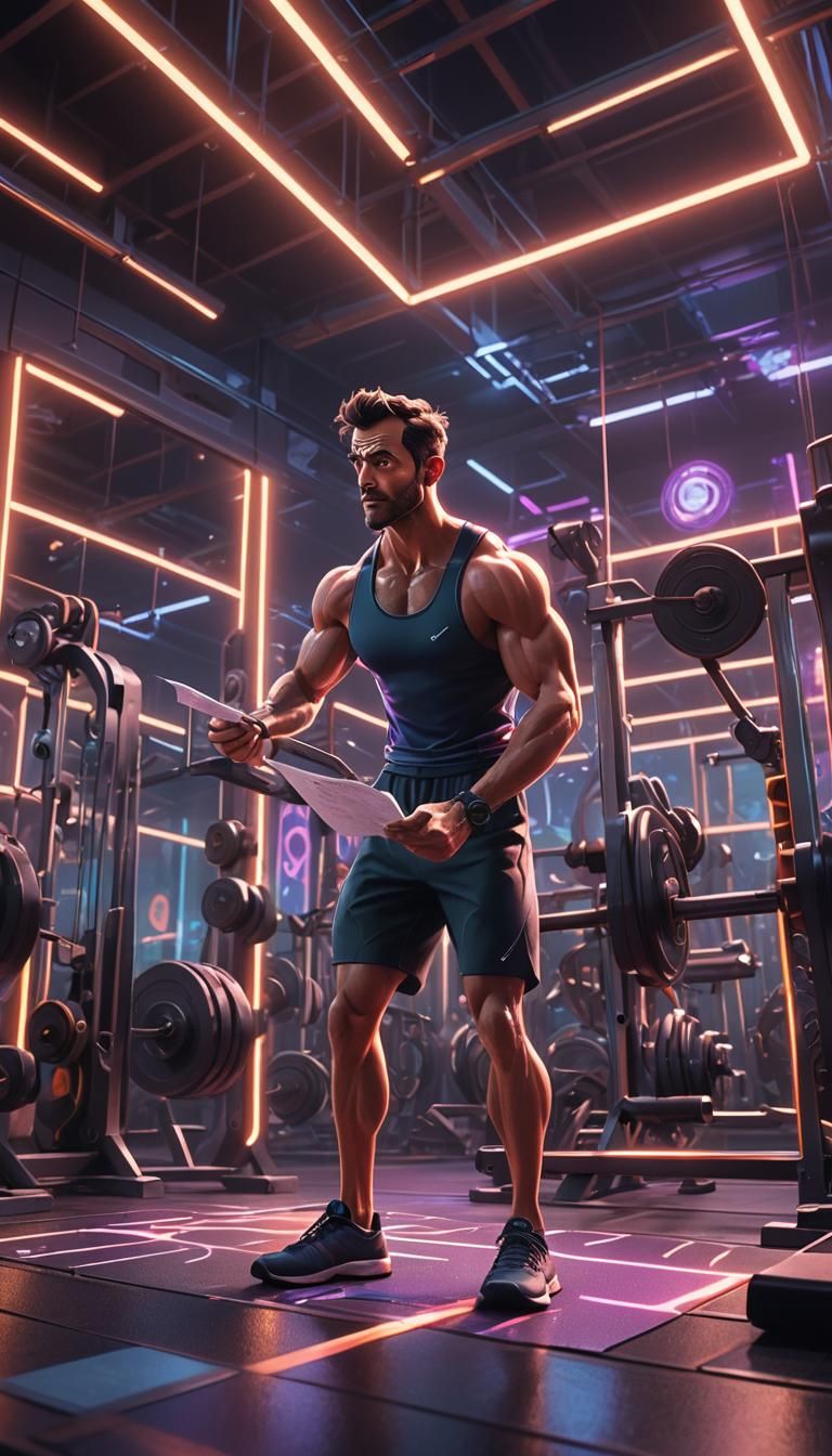 Confused Gym Man in 3D Pixar Style
