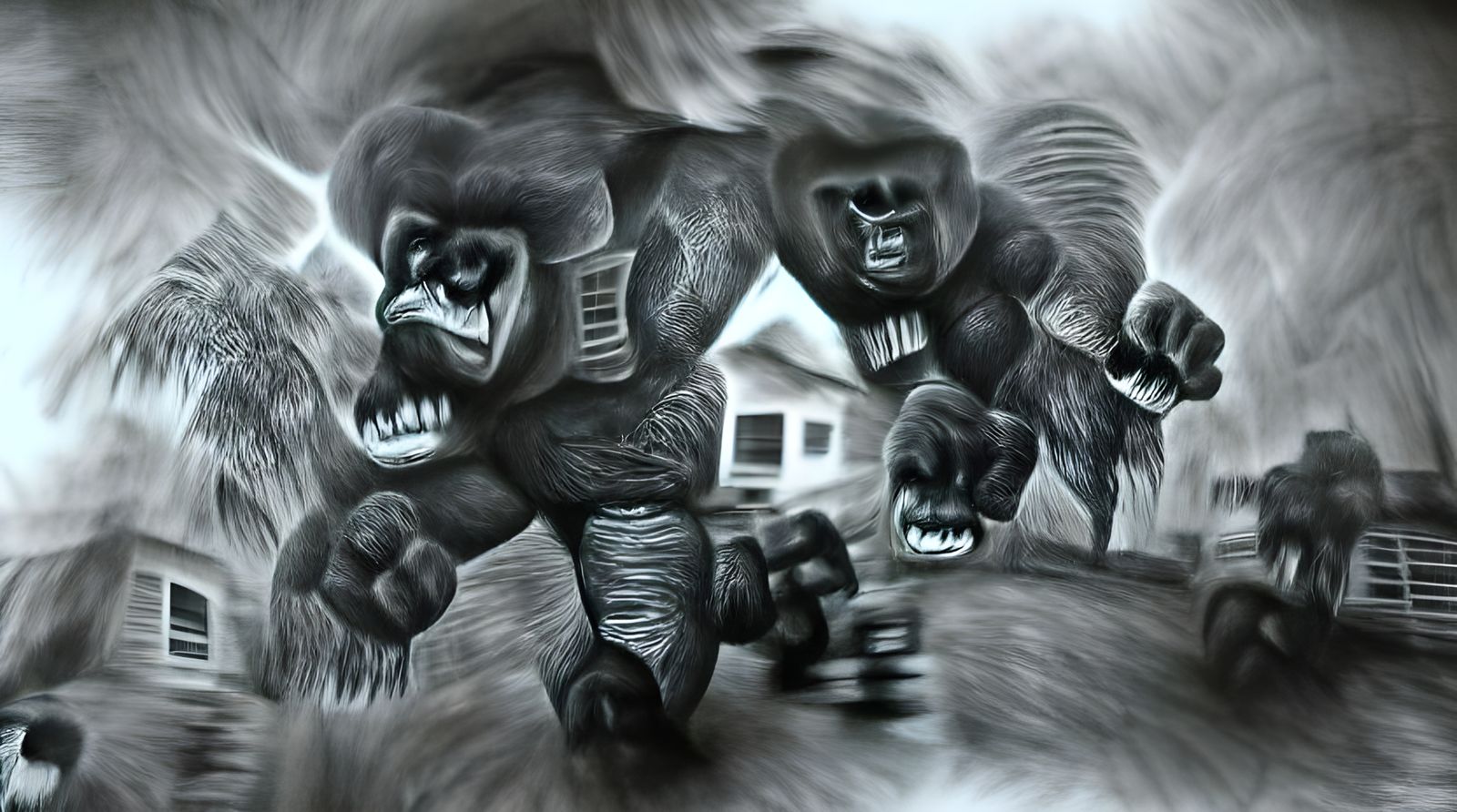 Gorilla Rampage charcoal drawing