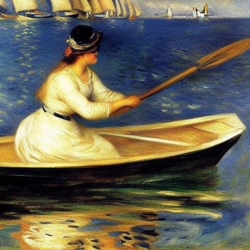 Impressionist Rowboat Scene in Renoir Style