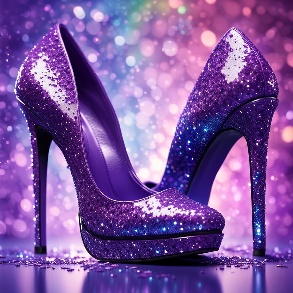 Purple Glitter High Heels in Hyperrealistic Style