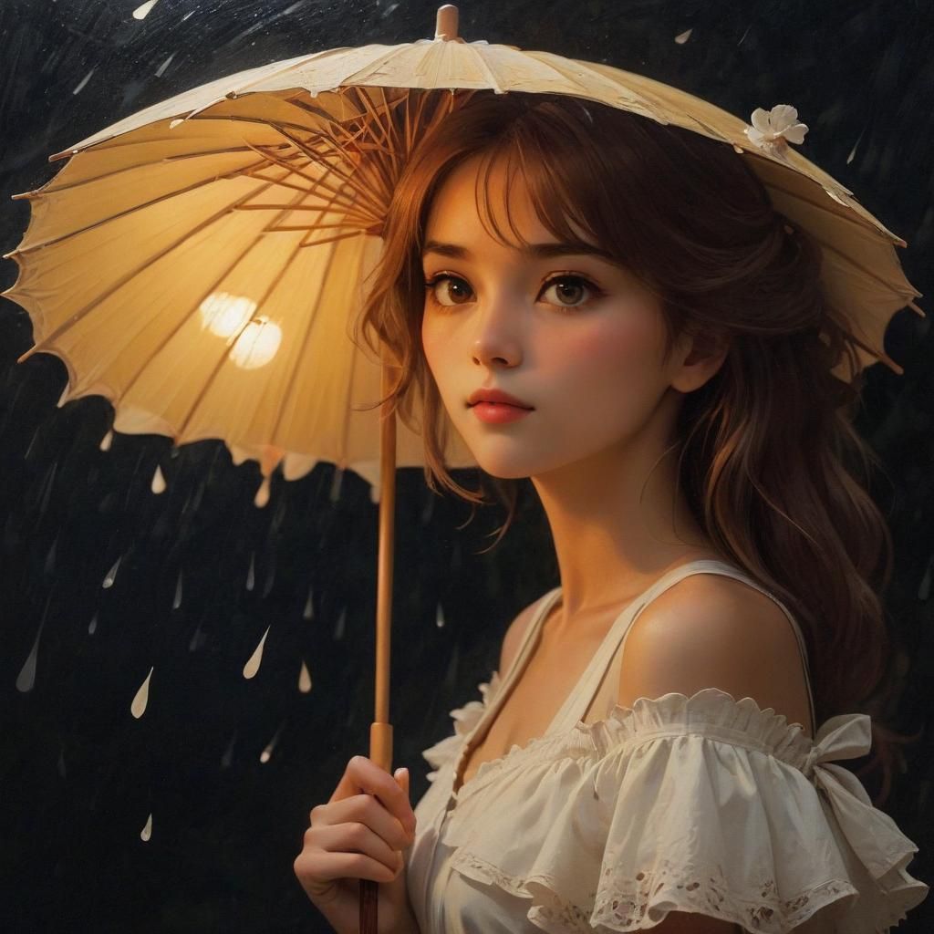 Woman in Shadow Under Umbrella: AI Art
