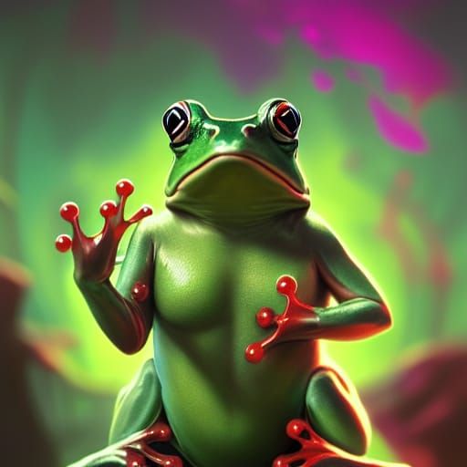 Frog Tarot: The Magician Card in Detailed Digital Art