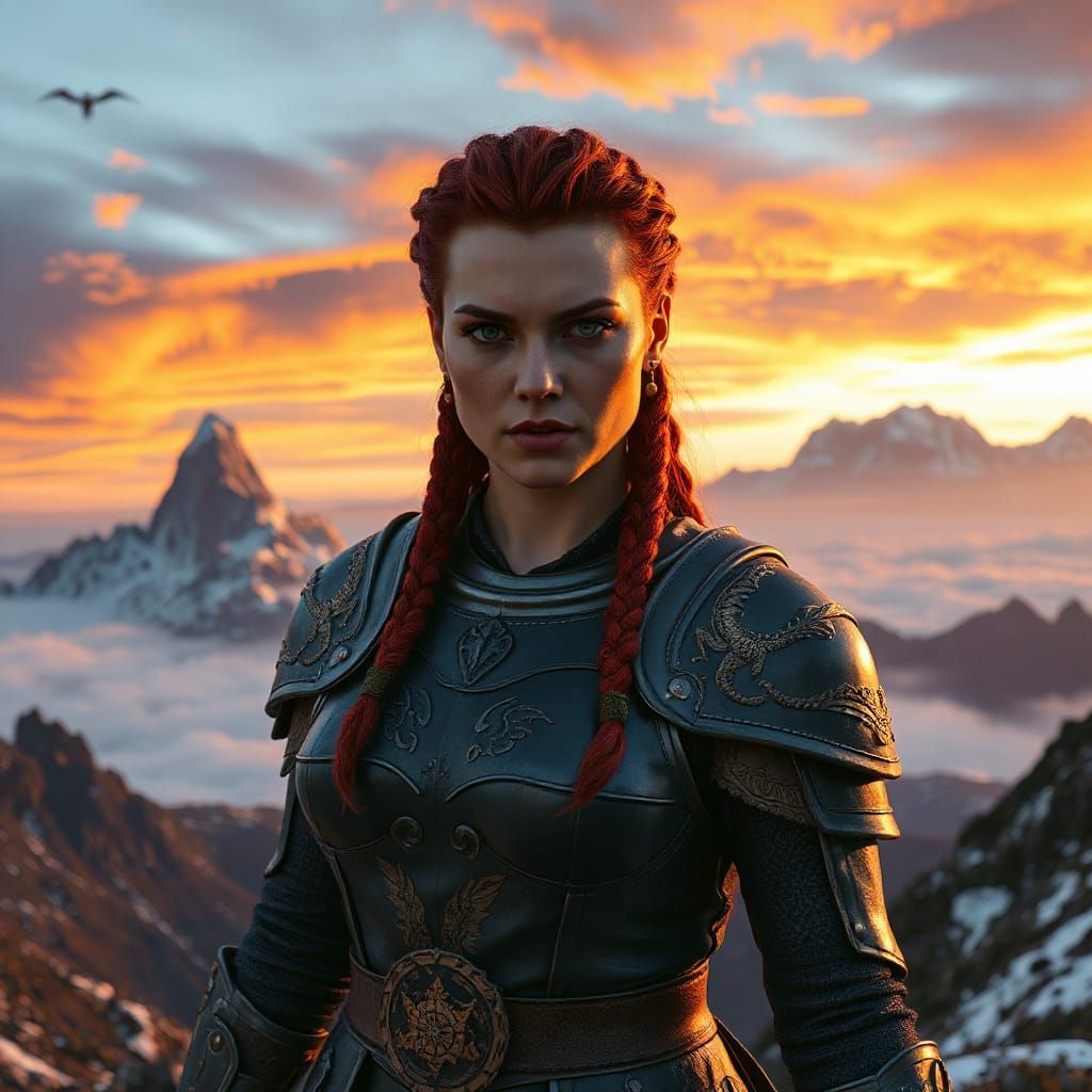 Fierce Warrior Queen on Windswept Peak