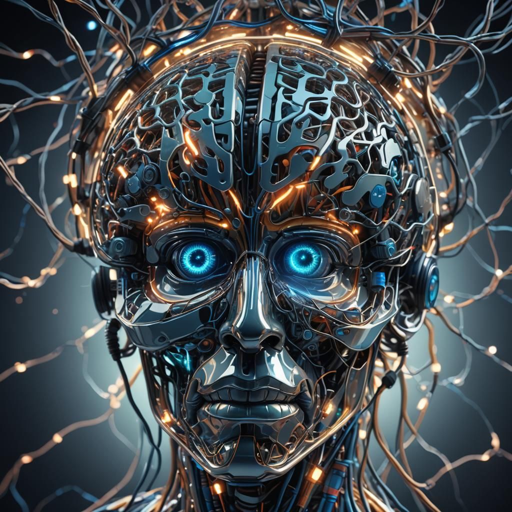 Futuristic Glass A Floats Above Brain: 3D Render