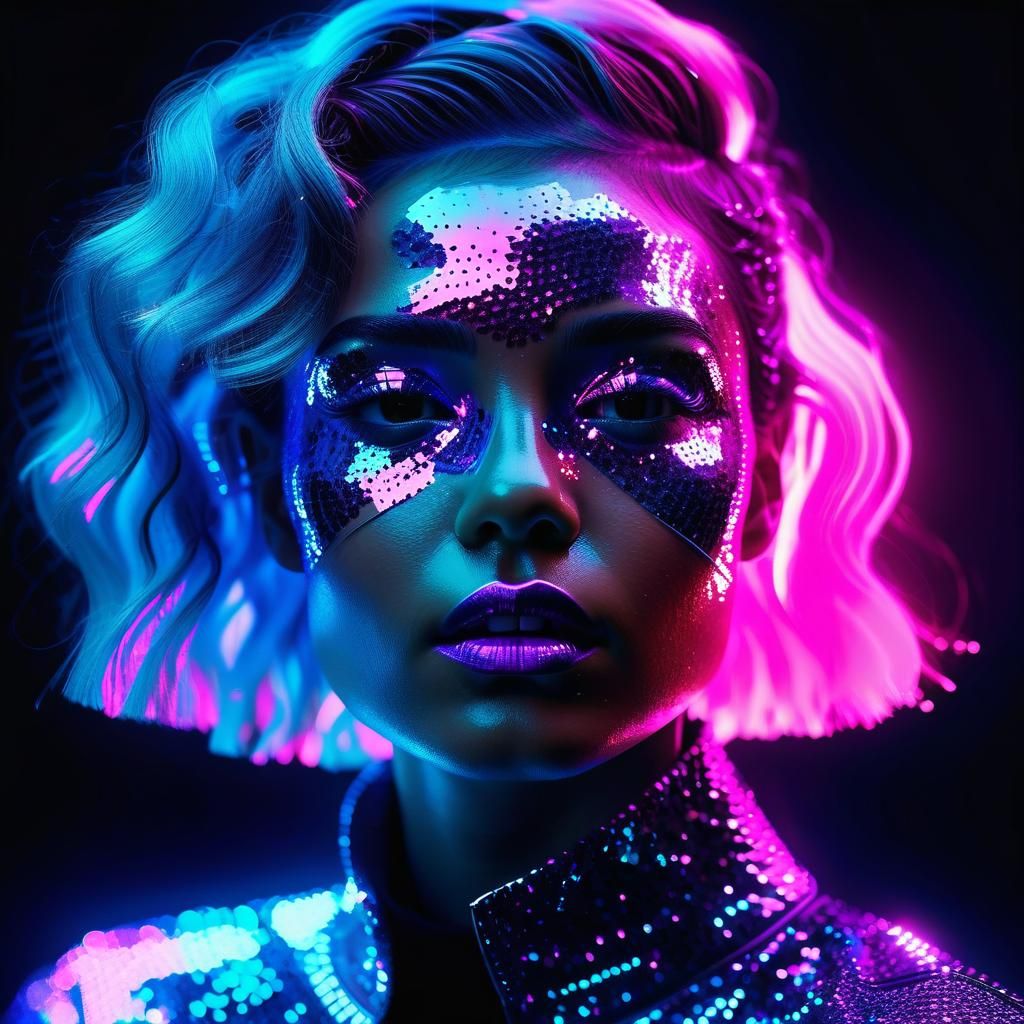 Neon Portrait of Woman with Fluorescent Colors