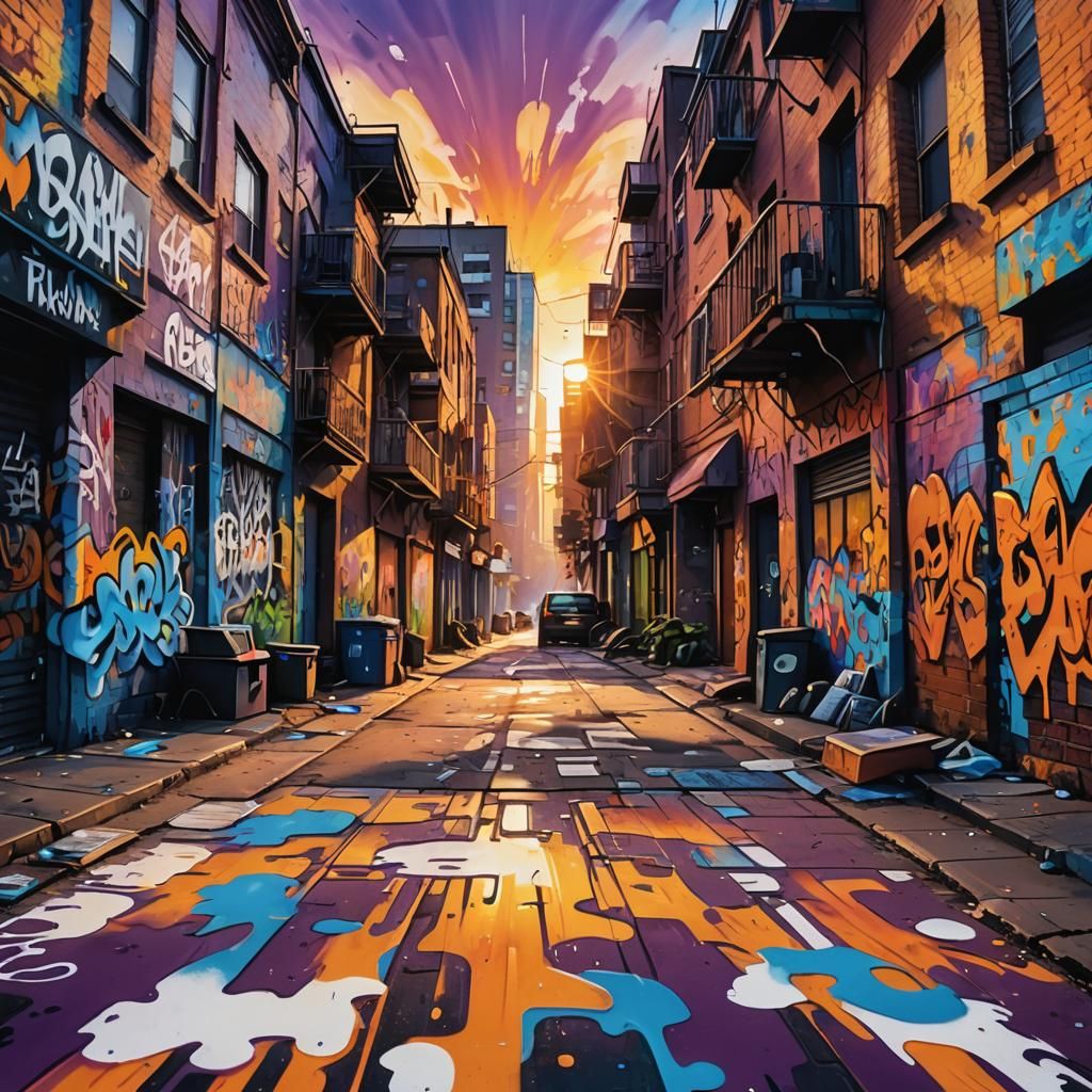 Graffiti Street Art Sunset in Vibrant Colors