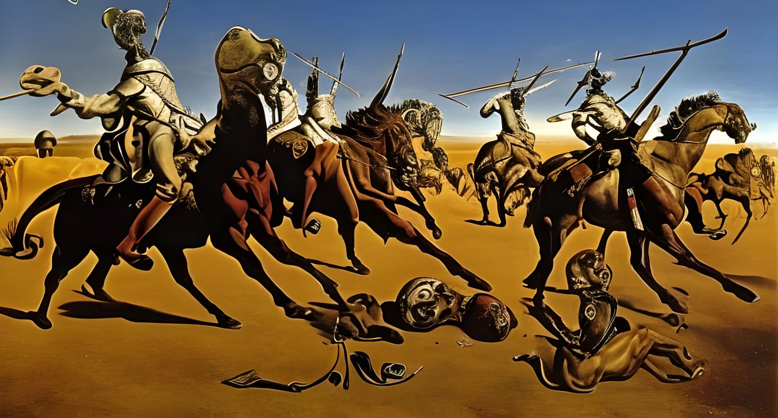 Cavalry Charge in Surrealist Melting Oil Style