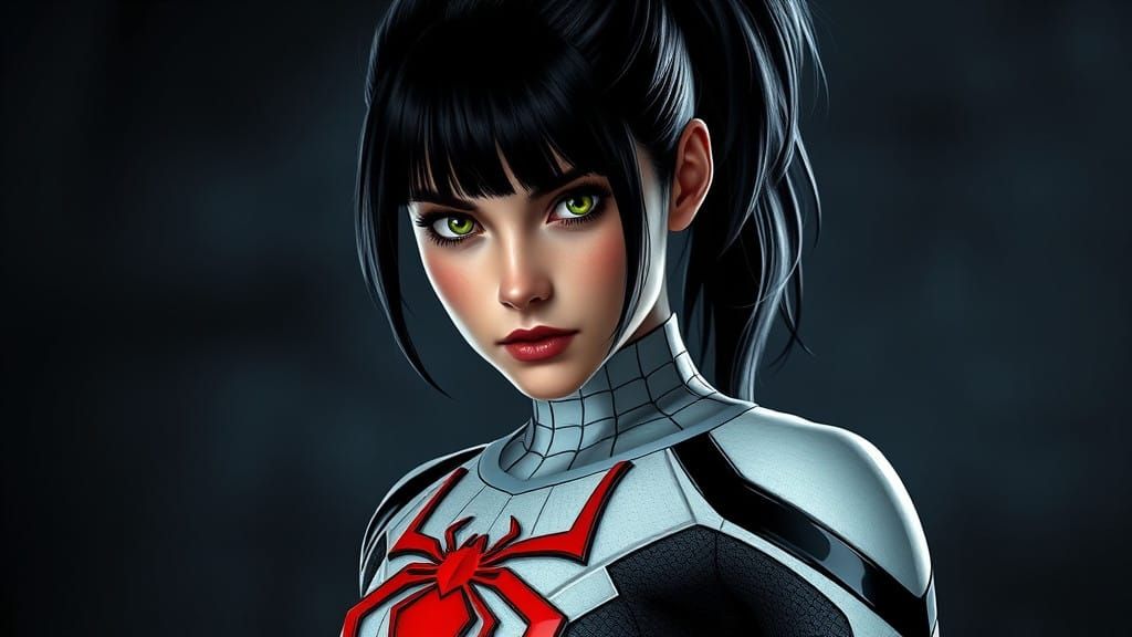 Cybernetic Spider Goddess in High Contrast Marvel Style
