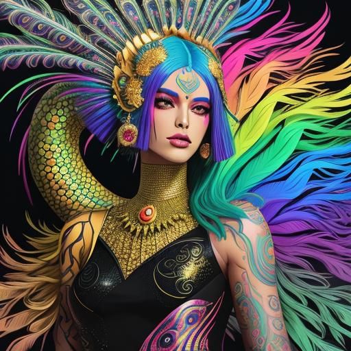 Rainbow Dragon Woman: Psychedelic Pop Art Portrait