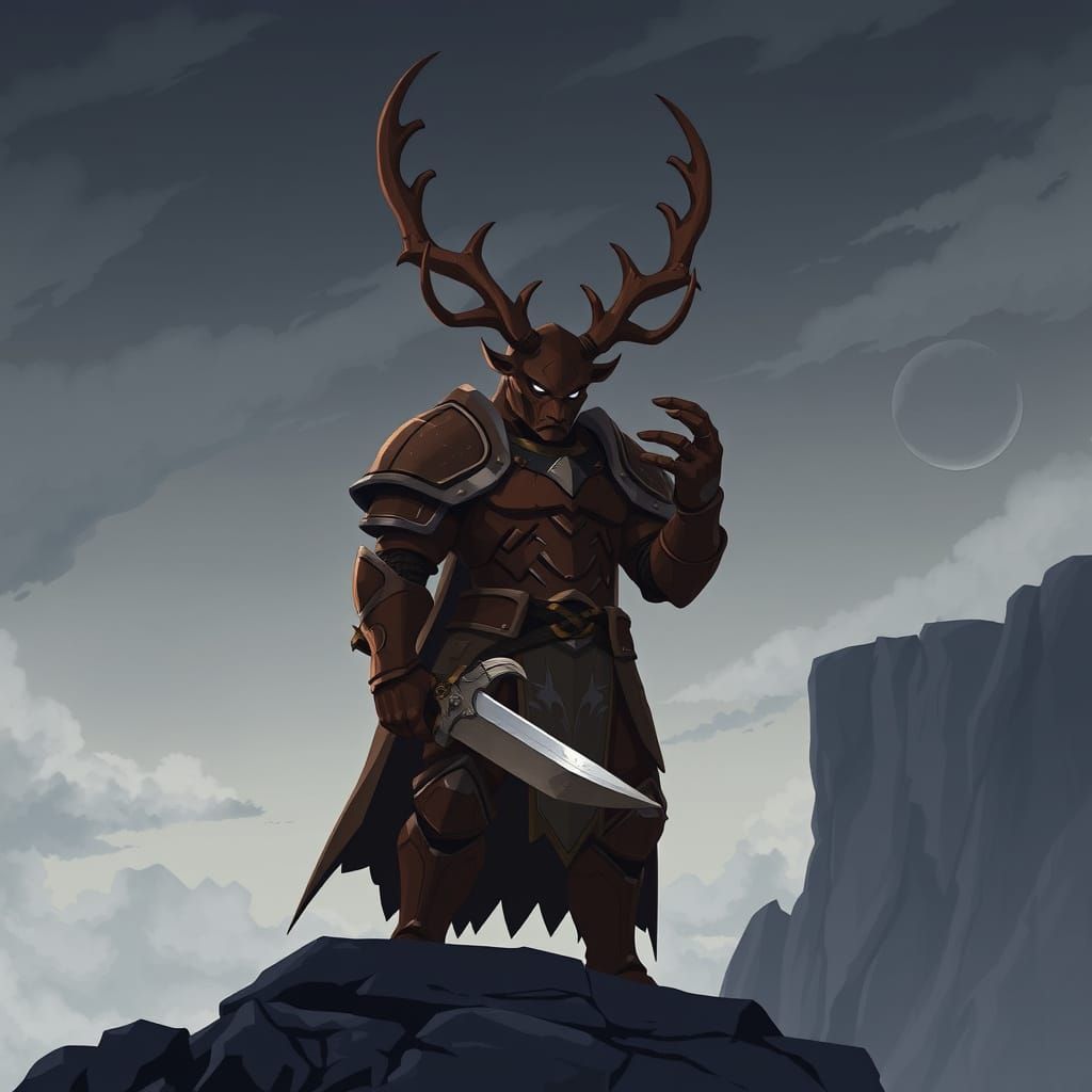 Cyberpunk Stag Beetle Knight in Mysterious Nighttime Landsca...