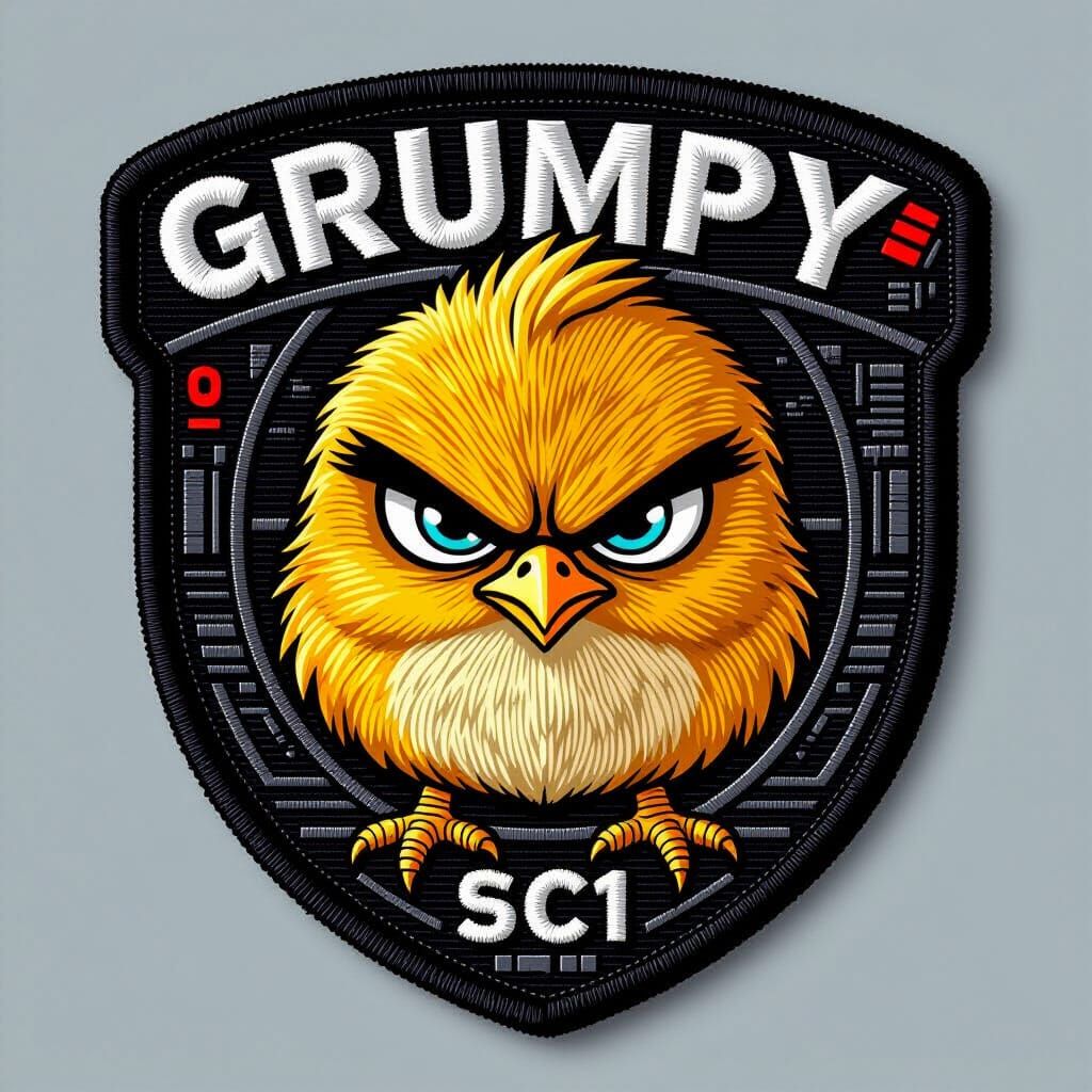 Grumpy Chick Sci-Fi Emblem Patch in Minimalist Design