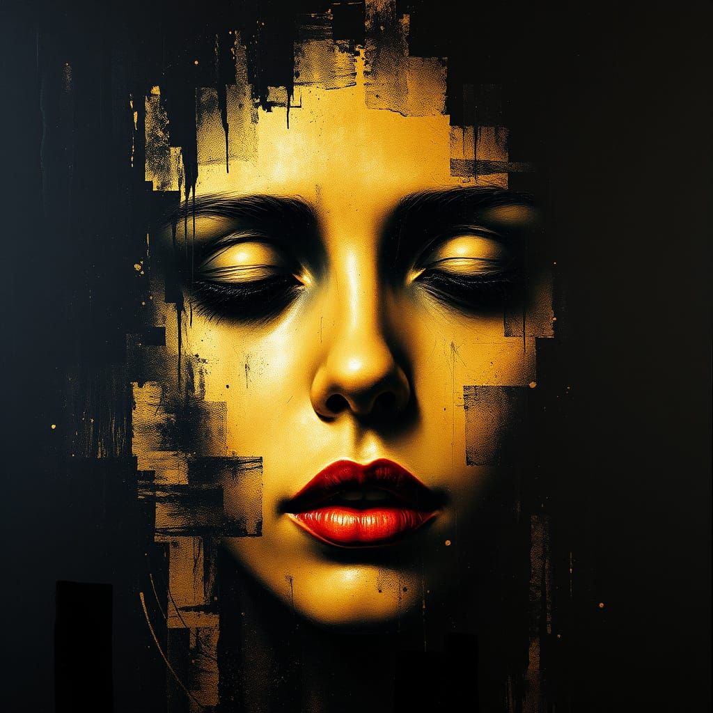 Abstract Portrait of Light and Darkness in Iridescent Gold