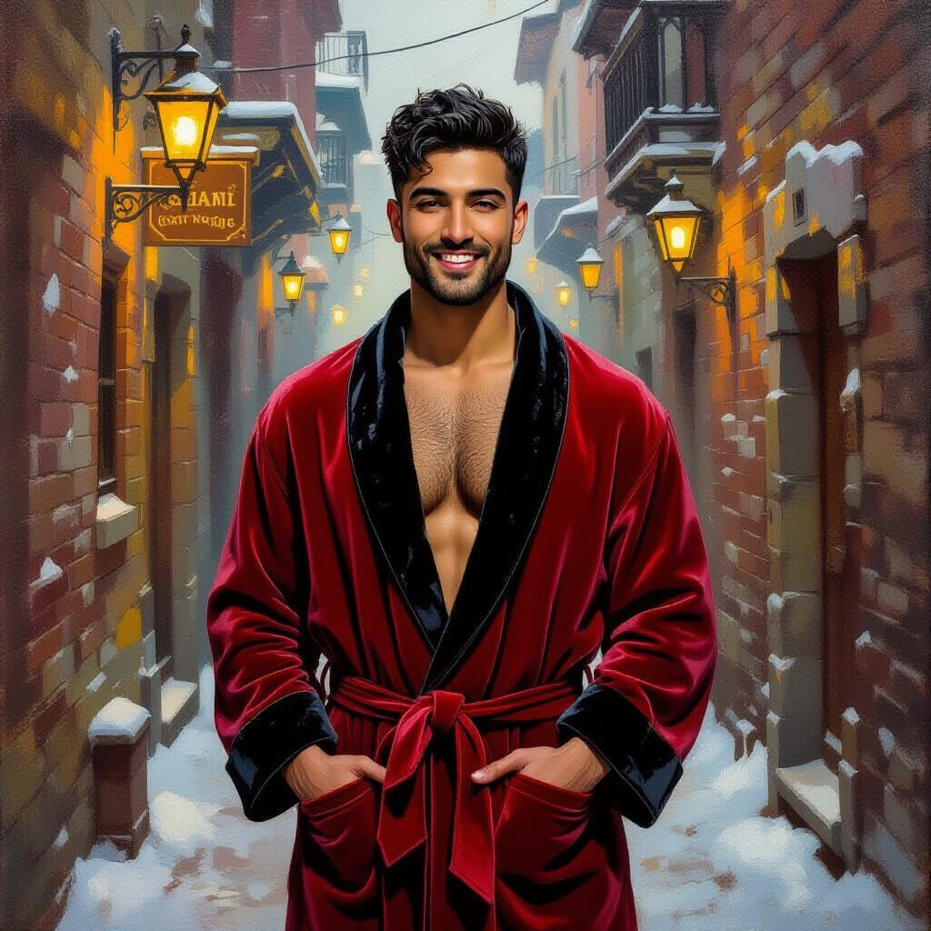 Joyful Man in Red Robe, Impressionist Portrait