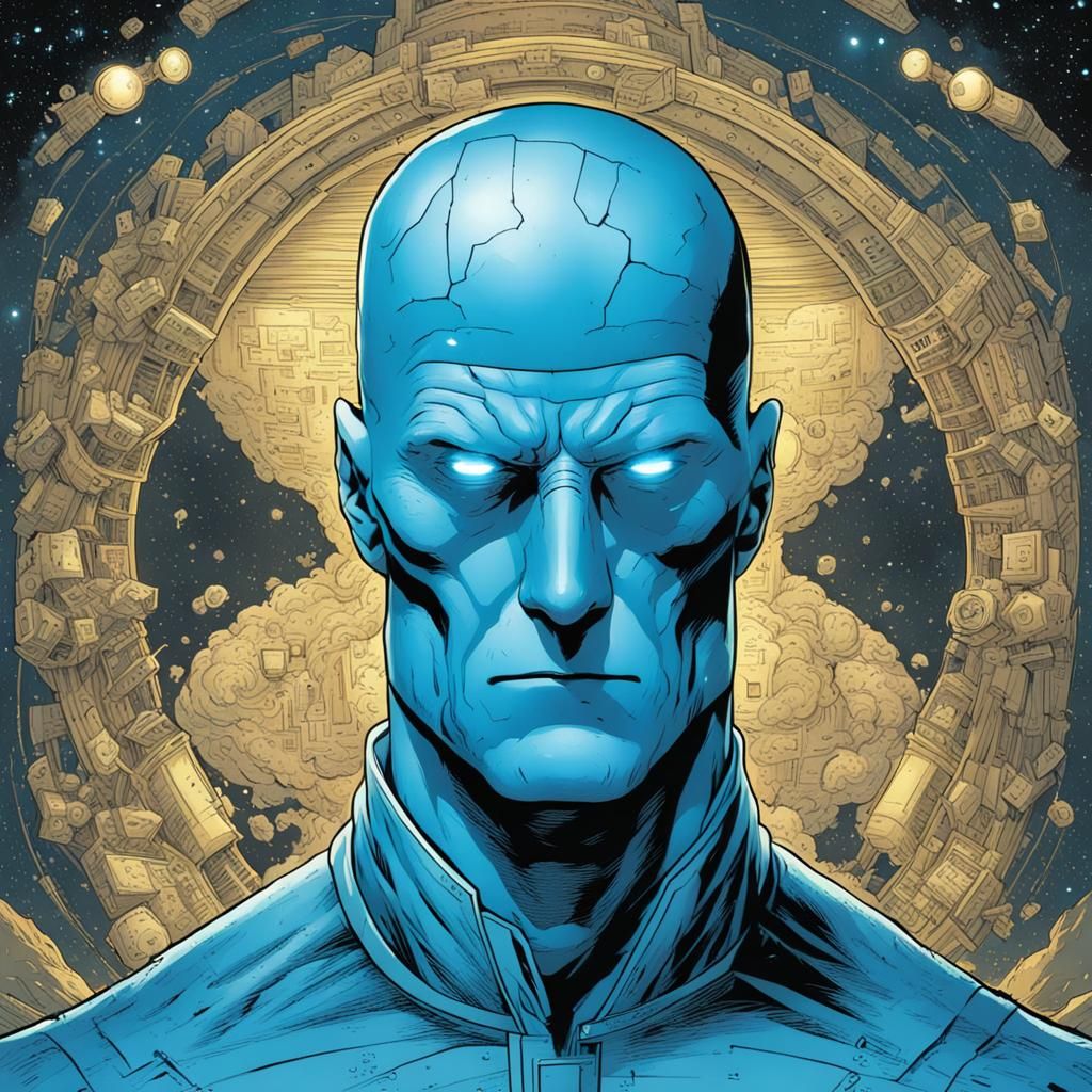Doctor Manhattan in Rorschach Mask Comic Art