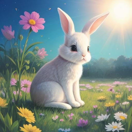 Cute Rabbit Illustration in Magic Realism Style