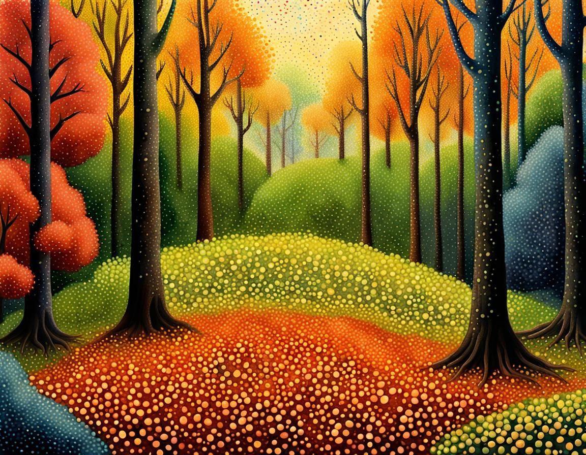 "pointillism art style."