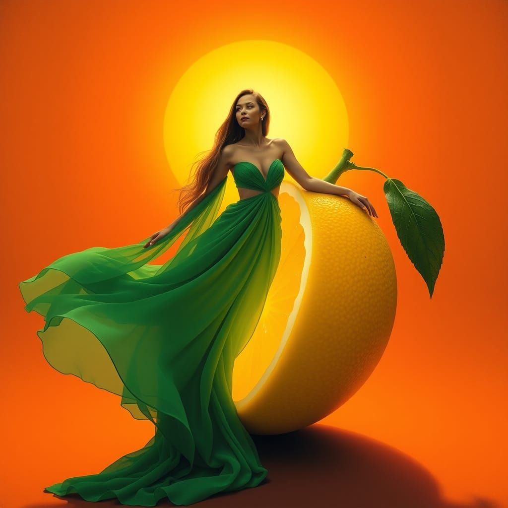 Emerging Goddess in Citrus Dreamscape