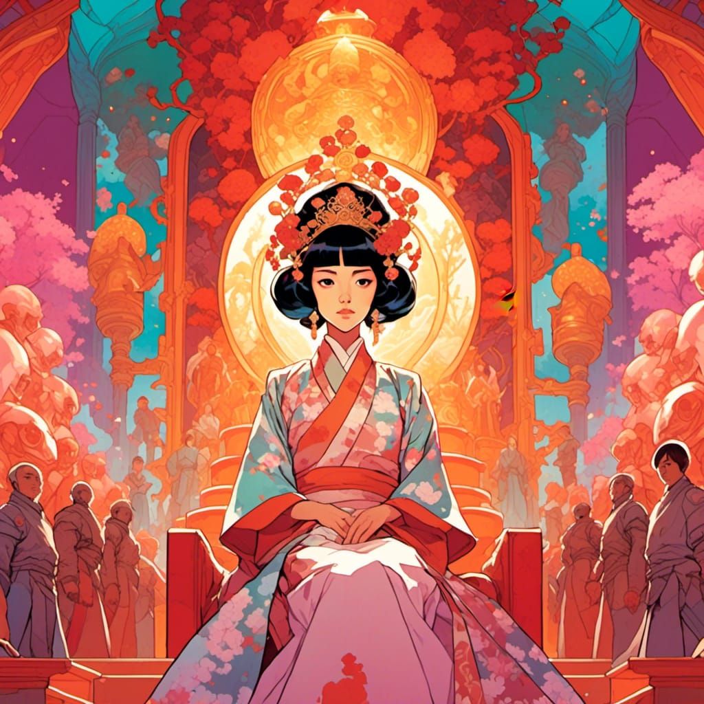 Anime Princess in Crystal Throne Room Portrait