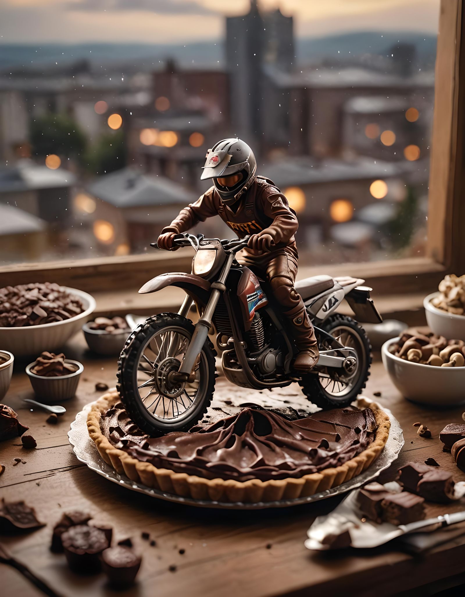 Dramatic Chocolate Pie with Motocross Rider