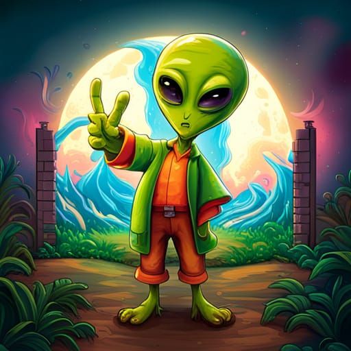 Cute Alien Hippie in Graffiti Art Style