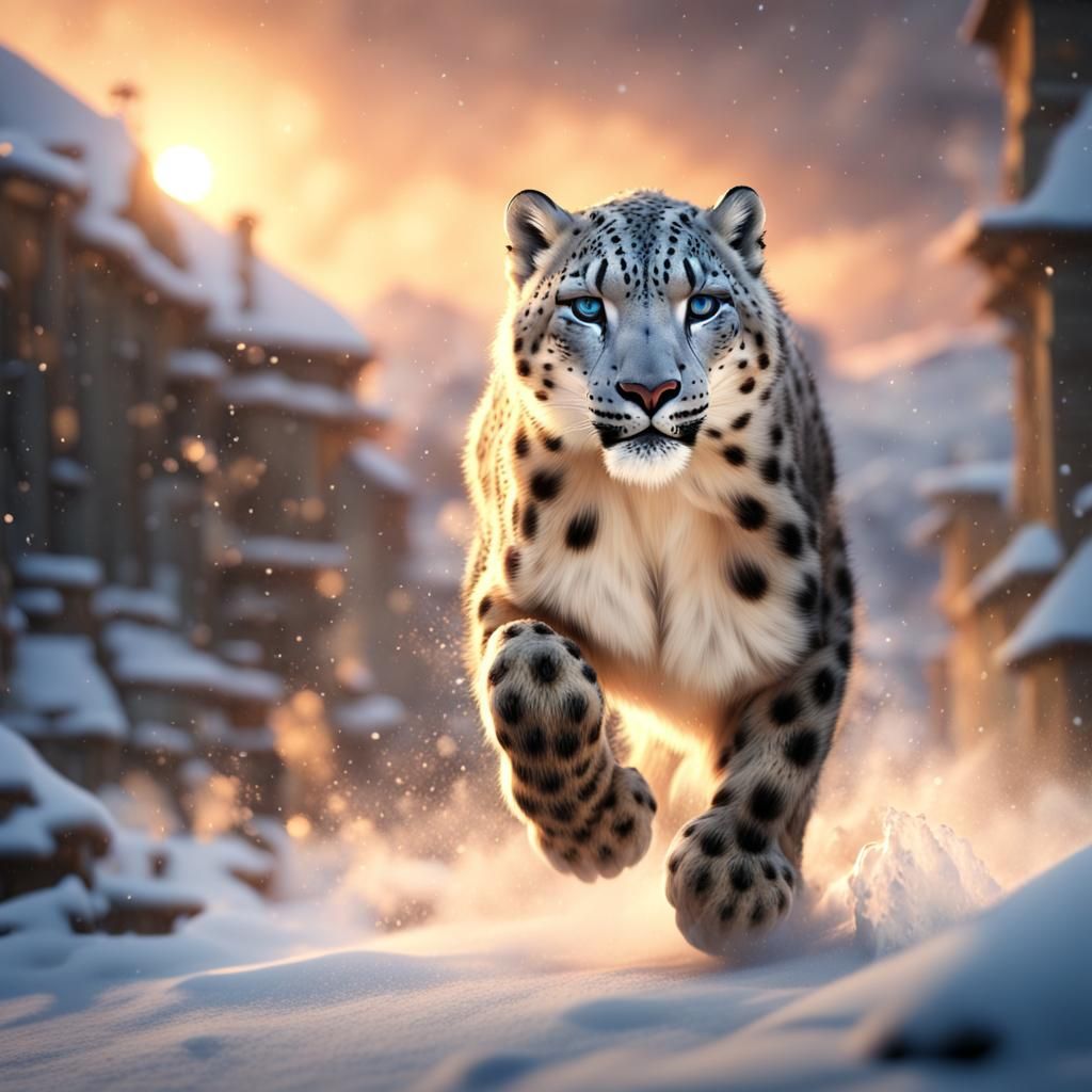 Snow Leopard in New Snow: Fantasy Matte Painting