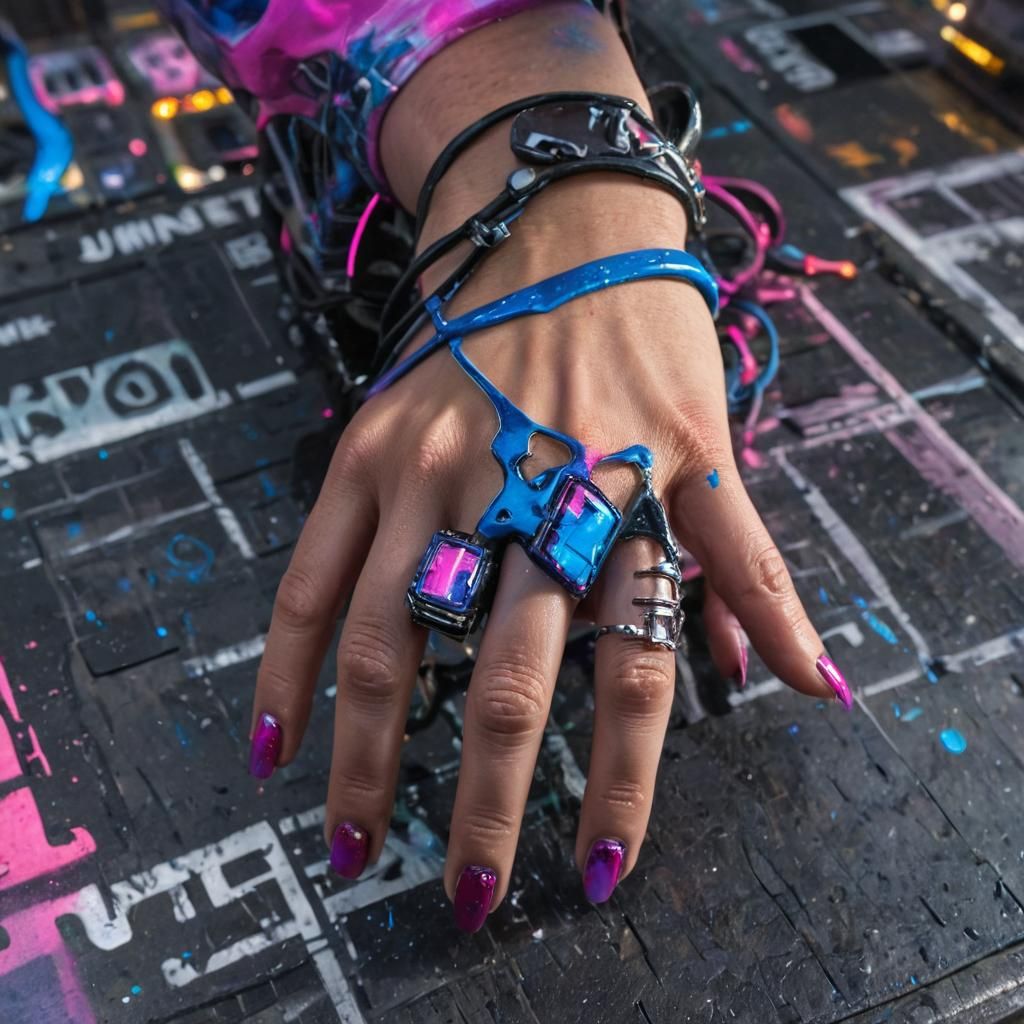 Cyberpunk Graffiti Ring with Neon Lights